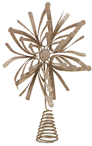 Puntale Stella Albero Natale Fiore Decorazioni Oro 30 cm Metallo Champagne