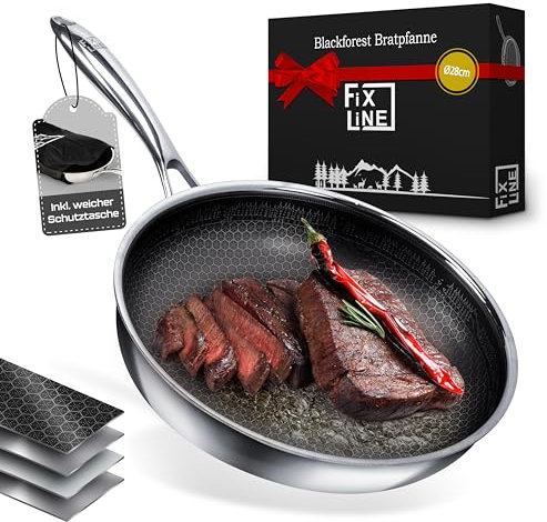 FIXLINE® Black Forest Brat & Schmorpfanne 28cm - kratzfeste Antihaftbeschichtung - hoher Rand 6,5cm - alle Herdarten inkl. Induktion - Backofen geeignet bis 230°C - Perfekte Geschenkidee