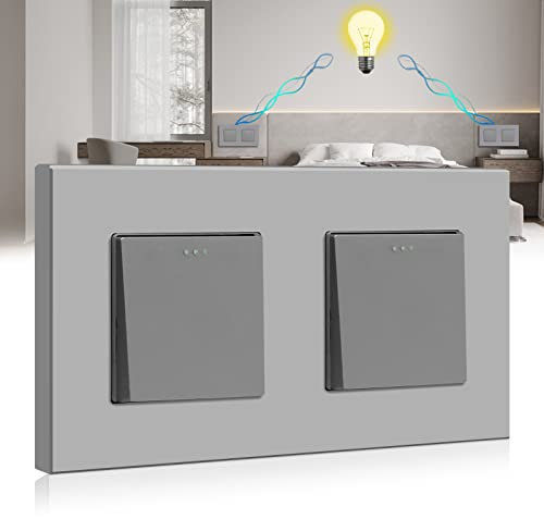BSEED Doube Interruptor de luz 1 Gang 2 Vías,Gris Interruptor Integrado con Panel de Plastico,10 Amp Cambio de Botón Rocker Interruptores,Moderno Interruptor de palanca 250V
