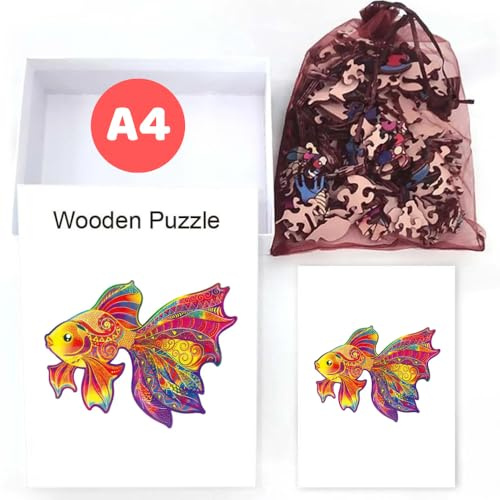 Home Melody Holzpuzzle Goldfisch | A4 Größe 29,7 x 21 cm | 180+ Teile | Wooden-Puzzle Fisch in Geschenk-Box | Erwachsene Kinder-Geburtstag Junge Mädchen, Holz-Puzzle einzigartige Form