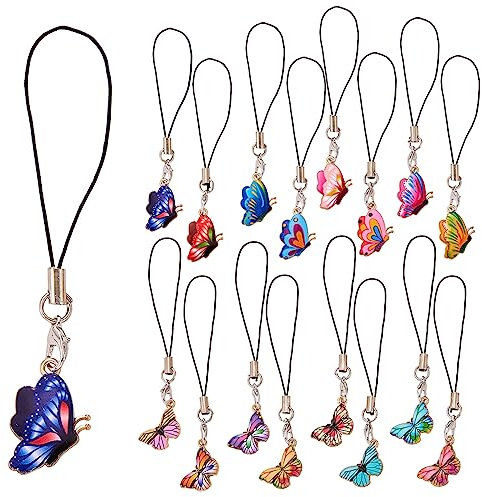 BEEFLYING 16 Stück Schlüsselanhänger, Schmetterling-Anhänger, Riemen
