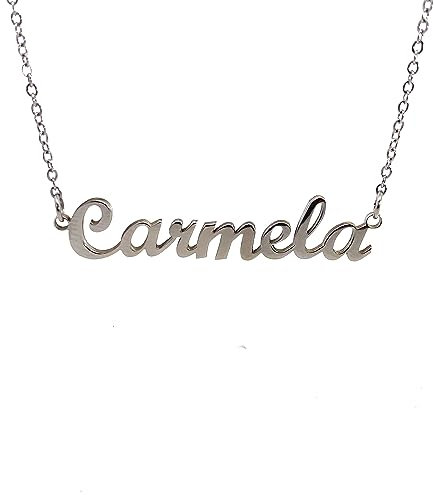 10:10 Collana Donna Nome Personalizzato In Acciaio Inox Anallergico, Gioiello Donna Nome Finitura Lucida, Catena Sottile Regolabile Realizzato in Italia (Carmela)