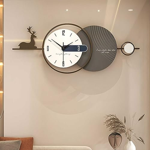 TWFJEL Modern Große Wanduhr, Nordischer Stil Minimalistisch Dekorative Wanduhr Metallrahmen Hirsch Dekoration Leise ohne tickgeräusche Quarzuhr für Wohnzimmer Schlafzimmer Büro Küche, 30 * 80 cm