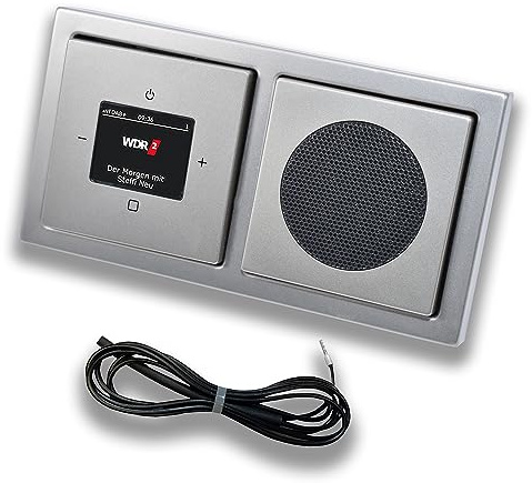 Busch Jäger DAB+ (DAB PLUS) Unterputz Radio 8215U-101 PUR Edelstahl, Set mit Lautsprecher, Abdeckungen und Rahmen + 0,9 m EBROM Wurfantenne zur Empfangsoptimierung - 8215 U – 101