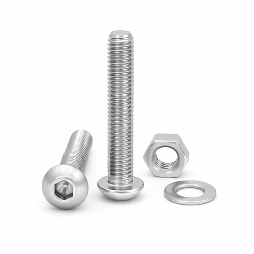 NOLDAR | Linsenkopfschrauben mit Innensechskant. Edelstahl AISI 304 (A2). Set 10 Schrauben mit 10 Muttern und 10 Unterlegscheiben (30 Stück). Flachrundkopfschrauben ISO 7380 Vollgewinde. (M10 x 30mm)
