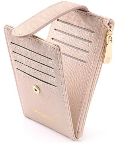 BOSTANTEN Kreditkartenetui Damen PU Leder Geldbörse Damen Klein RFID Schutz Kartenetui mit Münzfach Frauen Geldbeutel Mini Portemonnaie Slim Card Holder mit 14 Kartenfächer, Hellrosa