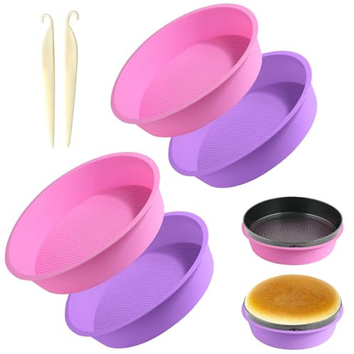 Runde Backformen Schutz 4er Set, Silikon Käsekuchen Pfannenschutz, Käsekuchen Pfannen Wasserbad Schutz für 23/24cm Backform mit Flachboden mit 2PCS Kuchenauslöser Spatel
