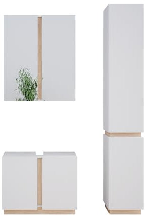 Vicco Badmöbel-Set Weiß Gloria, bestehend aus Bad Spiegelschrank, Waschbeckenunterschrank, Hochschrank - Unterschrank- und Hängeschrank-Kombination