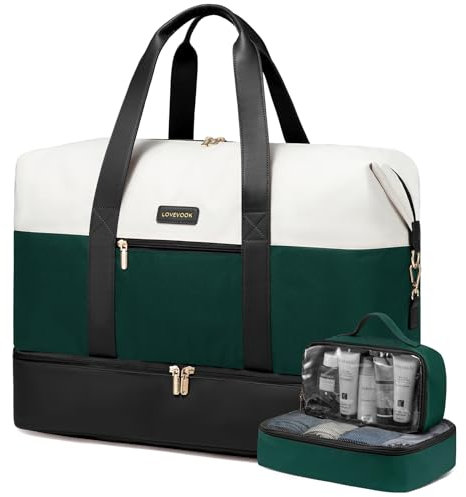 LOVEVOOK Reisetasche Damen, Sporttasche Weekender Handgepäck Tasche Für Flugzeug, Kliniktasche Geburt, Garment Duffle Bag Travel Bag mit Kulturtasche Schuhfach, Dunkelgrün Schwarz