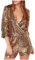 Battnot Pailletten Jumpsuit Damen Glitzer Langarm V-Ausschnitt Kurz Overall Party Playsuit Overall Damen Jumpsuit V-Ausschnitt Langarm Elegant Bodysuit Damen Glänzend Pailletten Jumpsuit Rave Outfit