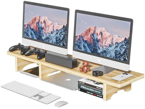 ALTORICO Bambus Monitorständer, Monitor Erhöhung Schreibtisch, Bildschirmständer Schreibtisch Holz, Monitorerhöhung Hohe Traglast 100% Natur mit Ergonomisches Design, 95x23.5x12CM, Bambus