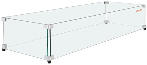 VEVOR Pare-Vent pour Foyer, 773x367x191 mm Pare-Vent en Verre Trempé pour Brasero Écran de Protection Rectangulaire Pare-Flamme Robuste Coupe-Vent Stable Épaisseur 8 mm avec Support Coin Dur et Pieds
