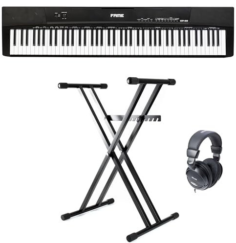 Fame DP-88 Stagepiano-Set, 140 Sounds, Leicht Gewichtete Tasten, Integrierter Effektprozessor, Inklusive Keyboardständer und Kopfhörer, Ideal für Einsteiger und Fortgeschrittene