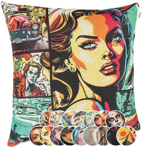 Kissenbezug Dekokissen Gobelin Kissen Sofakissen Kissenbezüge Kissenhülle Zierkissen Pop Art Motiv beidseitig Bedruckt Comic 40x40cm ohne Füllung