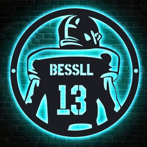 Benutzerdefinierte Ball American Football Metall Wand Kunst LED Licht Personalisierte Spieler Name Zeichen Home Decor Kind Kinderzimmer Dekoration Geburtstag Weihnachten Geschenk