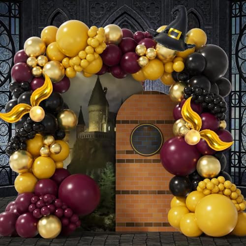 Luftballons Geburtstag Wizard 140 Stück Luftballon Girlande Burgunder Gelbe Schwarz Gold Helium Ballons für Kinder Geburtstag, Wizard Party, Babyparty Deko