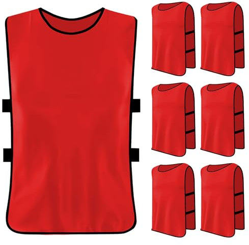 Ehuihuan 6 Stück Fußball Leibchen Kinder Set, Sport Training Lätzchen, Trainingsleibchen Basketball für Kinder, Sport Trikot Leibche für Fussball, Netzball, Rugby, Hockey, Cricket, Volleyball (Rot)