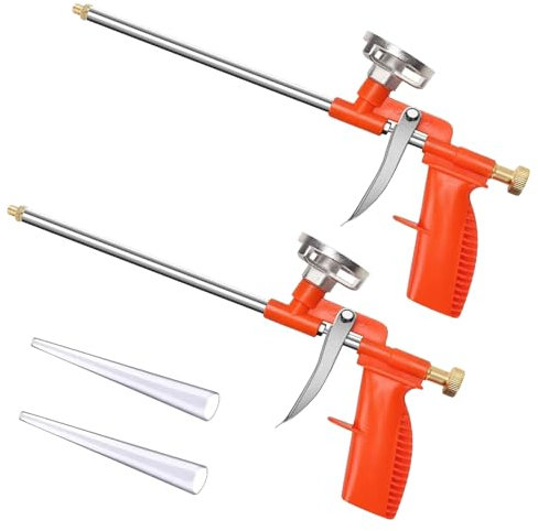 2 Stück Schaumpistole Bauschaumpistole PU Schaumpistole mit Ergonomischem Kunststoffgriff Schaumpistole Bauschaum zum Abdichten Füllen Abdichten für Heimwerker und Profi Orange Mit Düse