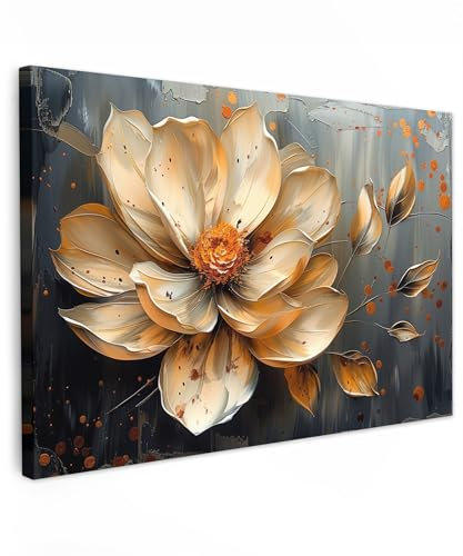 MuchoWow© Leinwandbild Groß 120x80 cm XXL Dekoration Wohnzimmer Bilder Pictures Wall Decoration Living Room Wohnungs Deko Moderne Bild Blumen - Gold - Kunst - Schwarz - Modern