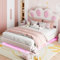 Ctastay Kinderbett Polsterbett 140x200 cm mit LED- Lampen, Doppelbett Bett mit Katzenpfotenform-Kopfteil, Bettgestell mit Lattenrost, für Jungen und Mädchen, Schwebebett, Beige (Ohne Matratze)