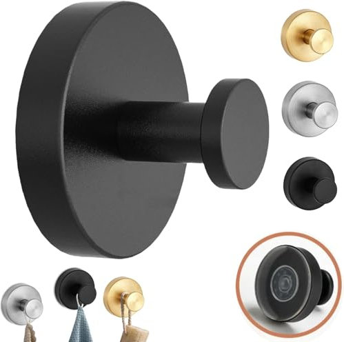 Luxe Hold No-Drill Hooks, 2024 Upgraded Suction Cup Hooks, Stainless Steel Waterproof Suction Cup Hooks for Shower, Bathroom, Hanging Towels, Mounting on Glass Shower Doors, Tile (1 PCS black)