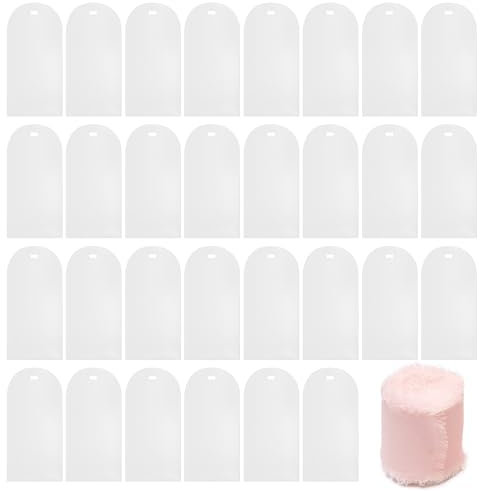 30 Plaques de mariage en acrylique transparent+un rouleau de ruban rose,Panneaux en Acrylique Transparent,marque-places vierges en acrylique pour Mariages Réceptions Événements (Dépoli)