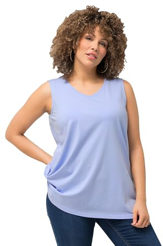 Ulla Popken Damen große Größen Übergrößen Plus Size Top, A-Linie, V-Ausschnitt, ärmellos himmelblau 54+ 807291708-54+