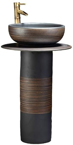 Lavabo sur colonne Lavabo sur pied, lavabo sur pied en céramique vintage, combinaison d'évier au sol de salle de bain avec robinet et ensemble de vidange, adapté au balcon de la salle de bain, au pati