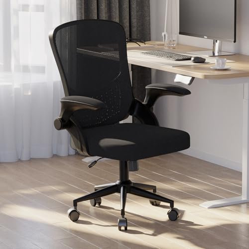 naspaluro Office Desk Ergonomic Chair with Flip-up Armrests/Back Support Comfy Computer Small Heavy Duty Swivel Chairs for Home Office Comfortable Black Study Work Mesh PC Chairs & Stools