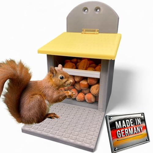 Eichhörnchen-Futterhaus – absolut witterungsbeständig, tierfreundlich, sehr langlebig und robust (Gelbes Dach)