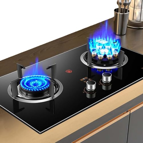 Gaziniere Gaz - Cuisinière À Gaz Intérieure Avec 2 Brûleurs, Panneau En Verre Trempé, Flamme Élevée Temporisée À 9 Cavités De 5,0 KW/5,2 KW, Convient Au Gaz Naturel/GPL(NG)