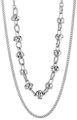 Musihy Ketten Damen Modeschmuck Silber, Edelstahl Doppellagige Knotenkette Halskette 50cm für Damen