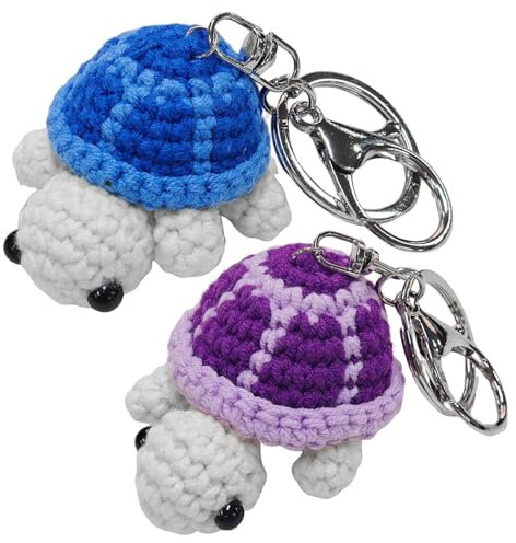 Porte-Clés Tortue Tricoté 2 Pièces, Porte-Clés Mini Tortue, Pendentif en Laine Au Crochet, Accessoires De Sac Mignons, Porte-Clés Cadeau Amusant