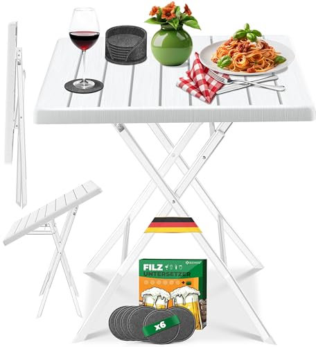 KESSER® Mesa plegable para balcón, resistente a la intemperie, resistente a los rayos UV, muebles de balcón, acero revestido y aspecto de madera, mesa de jardín para exteriores, muebles de jardín con