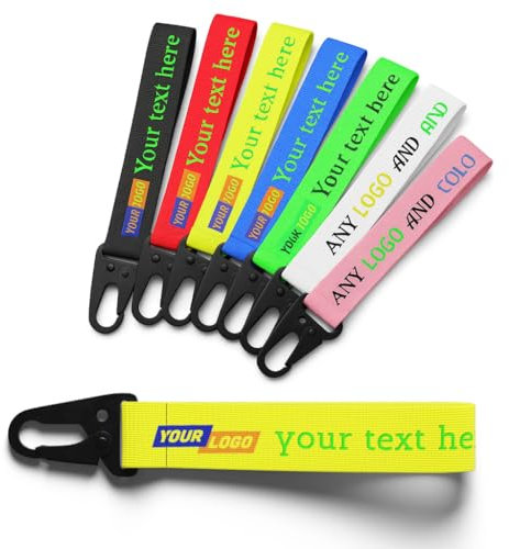 Porte-clés en tissu personnalisable avec logo et texte – 8 couleurs vives, mousqueton robuste, pour clés, sacs, cadeaux ou accessoires personnalisés (YELLOW)