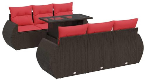 vidaXL 7-Piece Garden Sofa Set with Cushion Brown Poly Rattan Acacia Outdoor Sofa Set Garden Sofa Set Lounge Set Patio Sofa Set