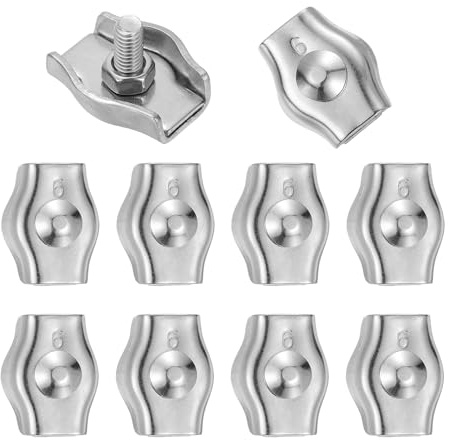 sourcing map M6 304 Stainless Steel Single Wire Rope Clips, Cable Clamp Fixing Clips for 5mm to 5.5mm Diameter Wire Rope Fastener, 10pcs
