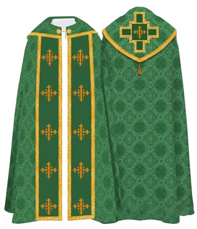 Duohropke Umhang Unisex Kirche Katholische Cape Priester Feier Chasuble Masse Vestments Robe mit Stola Mittelalterliche Cape Cosplay Liturgische Gewänder Taufe Hochzeit Halloween Kostüm Zubehör
