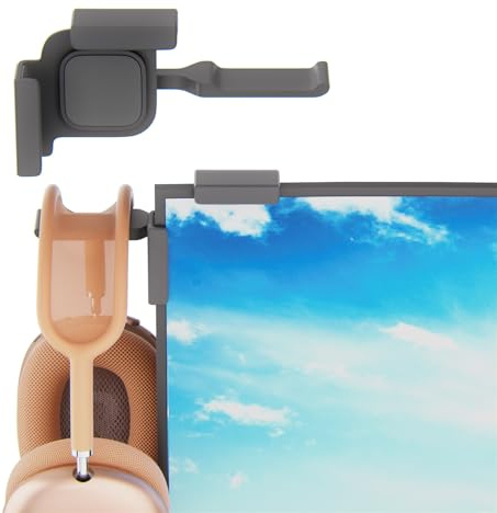 NQQNQQ Li-Z Adjustable Headphone Stand for Monitor, Clamp-On Headset Holder with Anti-Slip Design, Space-Saving Desk Organizer for Gaming & Office Headphones. (Black)