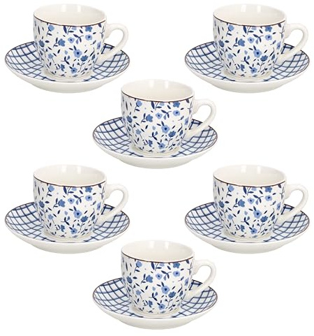 Tognana, Confezione 6 tazze the con piatto Cc 200 Cottage, New Bone China, Blu