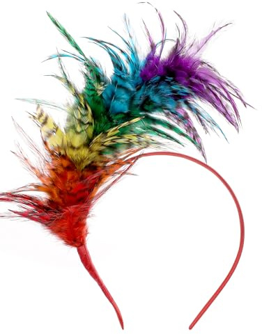 ETOFETE Fasching Regenbogen Haarreif Damen Feder Stirnband Kopfbedeckung, Bunt Papagei Fascinator Karneval Kopfschmuck Blumen Haarschmuck für Halloween Hochzeit Cosplay