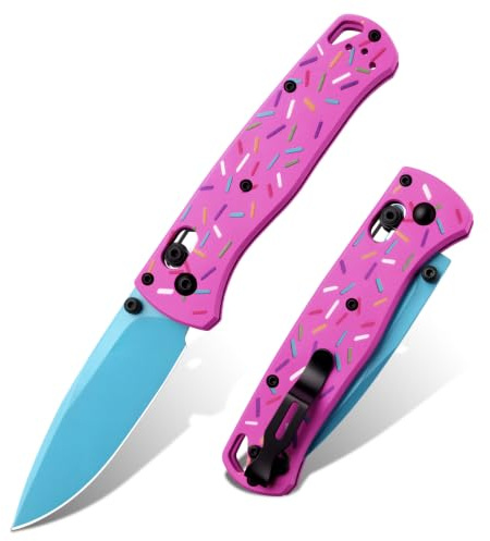 Generisch Rosa Taschenmesser Klappmesser, D2 Edelstahl, G-10 Griff, Scharfes Outdoor Messer mit Taschenclip, Klappbares Taschenmesser EDC Messer für Alltag, Outdoor, Camping (Style A)