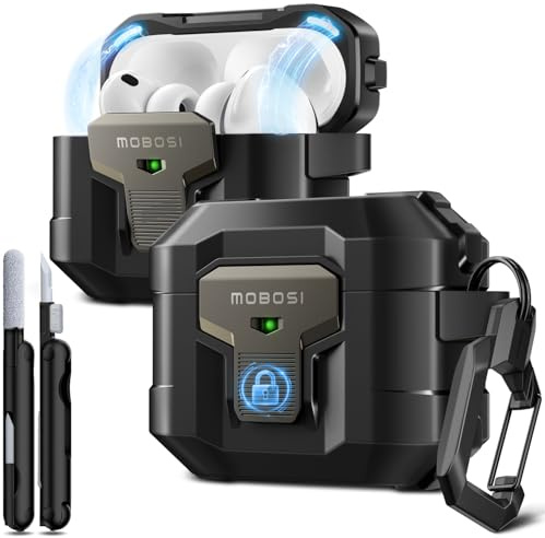 MOBOSI for AirPods Pro 3 Case 2025 with Drop-Proof Lock,Black | Cleaning Kit & Keychain, Compatible with MagSafe, Military-Grade Protection Hard Cover for iPods Pro 3rd Generation
