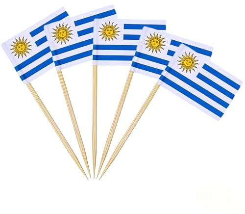AhfuLife 200 Stück Uruguay Zahnstocher Flaggen, Uruguayische Deko Fähnchen Klein für WM 2026, Copa América, Sol de Mayo, Cocktail-Party, Kuchen-Deko, Fingerfood, Pub-Dekoration