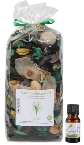 Youngland London Potpourri Lemon Grass Scented Garnish 200gm Natural Dried Flower Vase Filler with FREE 10ml Fragrance Oil Bottle Luxury Aromatherapy & Home Fragrance Gift