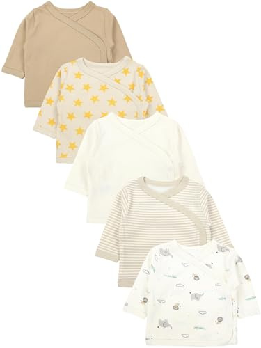 TupTam Baby Jungen Langarm Wickelshirt Baumwolle 5er Set, Farbe: Braun_Sterne_Beige_Streifen_Tiere, Kinder Größe: 80