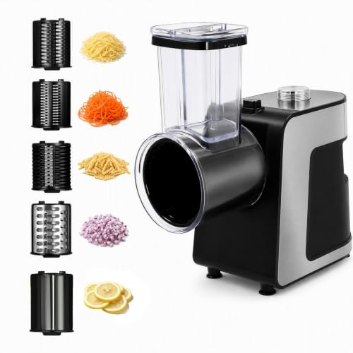 Coupe-légumes électrique 1000 W avec 10 lames de rechange, râpe à légumes électrique 5 en 1, râpe de cuisine, râpe à légumes, trancheuse multi-rafales pour hacher et couper