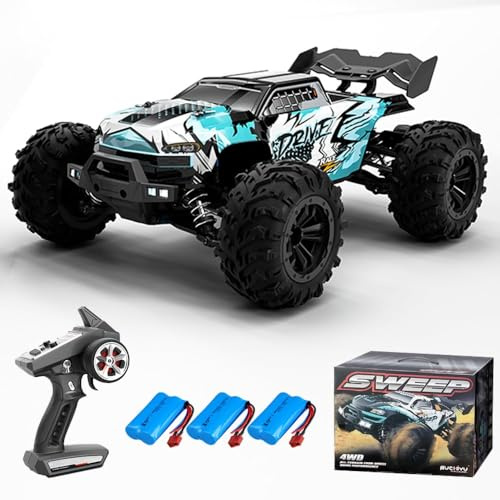 Teeggi 70km/h Ferngesteuertes Auto für Erwachsene, 1/16 Bürstenloser Motor RC Hohe 4WD Geschwindigkeit Offroad Drift Rennauto, 3 Batterien (Blau)