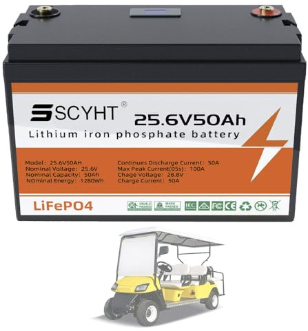 SSCYHT Batteria al litio 25,6 V Batteria LiFePO4 24 V 50 Ah Batterie ricaricabili per camper, pannelli solari, roulotte per motori da 200 W a 1280 W con display LCD