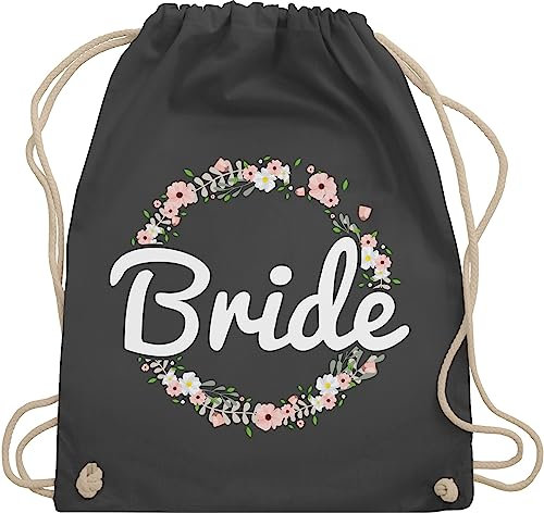 Turnbeutel Rucksack - Bride Blumenkranz - Unisize - Dunkelgrau - junggesellinnenabschied braut to be turn beutel brautbeutel jungesellinnenabschied frau outfit jungesellenabschied stoff geschenk